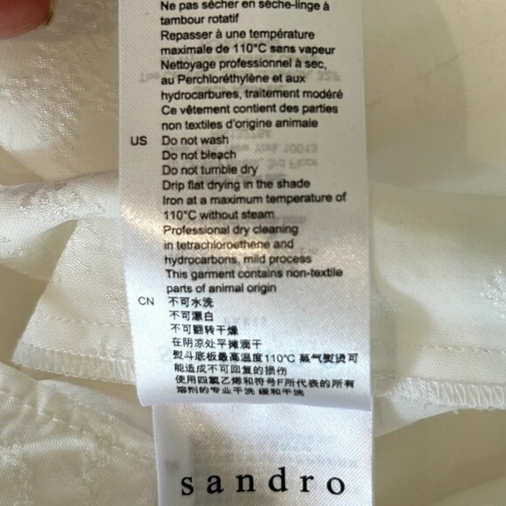SANDRO Jacquie Long Sleeve Jacquard Blouse Ecru Off White Top Size 3 Lg ($295) - Picture 8 of 10